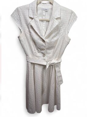 Calvin Klein shirtdress, textured finish, notched collar, matching self-tie belt